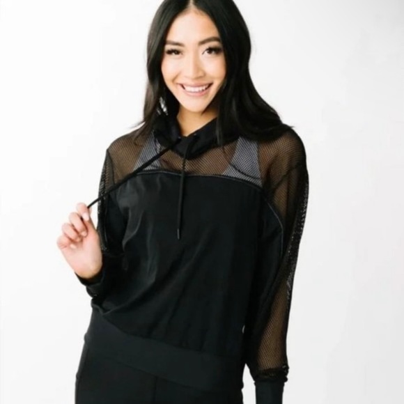 Zyia Active Winner Black Mesh Pullover Hoodie S - Picture 1 of 12